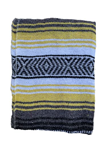 Authentic Mexican Falsa Blanket Perfect for Yoga,Beach, Camping,Picnic, Car seat Cover, Home Throw Decor (Yellow) - color: Yellow