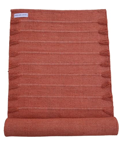 Jaipur Art & Rugs Cotton Yoga Rug - Eco-Friendly Hand-Woven Thick Mat (24”x72”x5mm) for Everyday Fitness at Home - Comfortable & Extra-Long - color: Orange