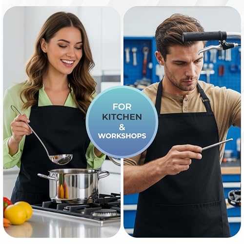 Utopia Kitchen 4 Pack Bib Apron Adjustable with 2 Pockets, Water and Oil Resistant, Cooking Kitchen Chef Apron for Women Men - color: Black