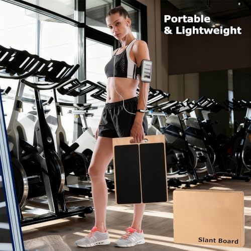 Adjustable Wooden Slant Board for Calf Stretching, Incline Exercise Stretcher for Ankle, Heel, Knees & Leg Mobility – Portable Wedge Equipment for Squats