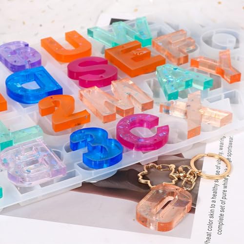 Alphabet Resin Mold with Hole, Uppercase Alphabet Mold with Number | Reversed Alphabet Silicone Mold for Keychain Making, Epoxy Resin Letter Jewelry Pendant DIY Birthday Party Gift Crafting - color: 1PCS Large Alphabet Molds with Holes