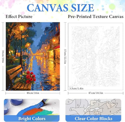 ZRIZQ Paint by Numbers Kit for Adults Beginner,Rose City Street,16x20 | Full set with wooden brushes,rolled canvas,rich paints.Calming activity.Beginner friendly.Just open and paint. - color: 16"X20"Rolled Canvas(Frameless)-Landscape 5