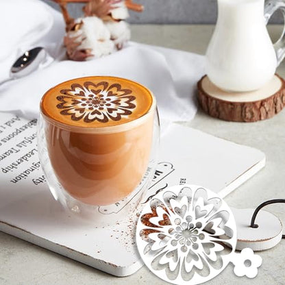 Sitsink Mandala Flower Coffee Stencils - 25 Pcs Stencils for Cookies Sourdough Bread Decor, Reuable Template for Crafts Floral Design - style: flower coffee