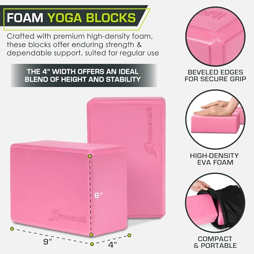 ProsourceFit Foam Yoga Blocks, High Density EVA Yoga Bricks 4”x 6” x 9” (Set of 2) - color: Pink