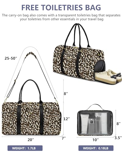 Women Weekender Travel Duffle Bag: Travel Duffel Overnight Bags with Shoe Compartment Large Carry on Tote with Toiletry Bag Weekend Traveling Yoga Gym Hospital Bag for Women with Wet Pocket Cheetah - color: 11-Cheetah Print, size: Large