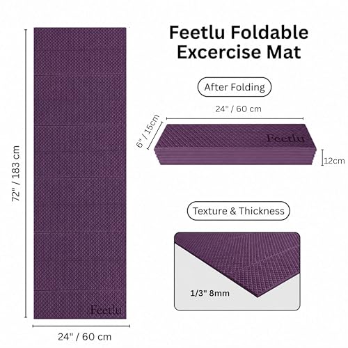 Foldable Yoga Exercise Mat, 6mm/8mm/10mm/12mm Thickness, 72 x 24 Inch - Lightweight, Anti-Slip, and Easy to Store for Yoga, Pilates, Home Workouts, and Floor Exercises - color: 다크 퍼플, size: 24" x 72" x 1/3"