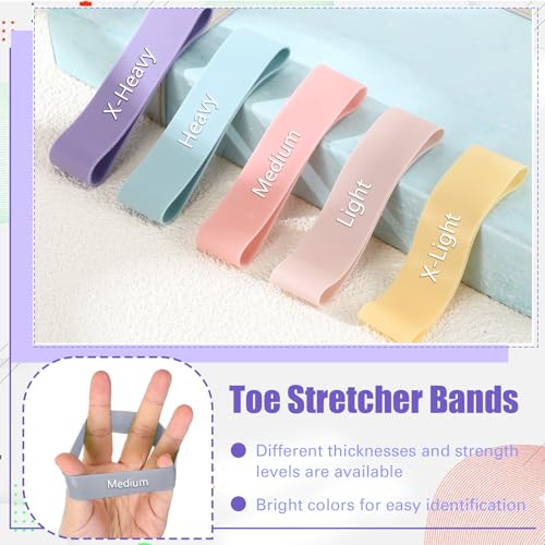 WinnerWhy 5 Pack Toe Exercise Bands Stretcher Separator Spacer,Pastel | Silicone Spacers for Bunion Corrector Alignment, Resistance Loop for Yoga Stretching Exercise, Foot Care with Carry Bag - color: Pastel