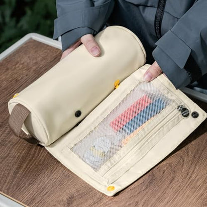 Lanxivi Large Capacity Pencil Case Roll Up Design Multifunctional Pencil Holder Pouch Stationery Pen Bag for Teen Girls and Boys Camping style - Apricot - color: Apricot