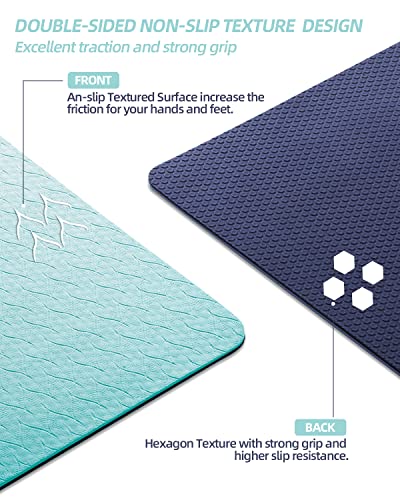 COOLMOON Yoga Mat Non Slip, Anti-Tear 1/4 Thick TPE Yoga Mats for Women and Men, 72"x24" Exercise & Fitness Mat with Carrying Strap, Workout Mats for Yoga, Pilates and Floor Exercise - color: Green