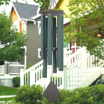 Wind Chimes Outdoor Large Deep Tone, 44 Inches Sympathy Wind Chimes Tuned Soothing Melody, Memorial Wind-Chime with 6 Heavy Tubes for Outside Decoration, Garden/Yard. Green - size: 44"GR