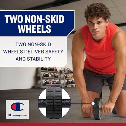 Champion Ab Roller Wheel, Dual Non-Skid Wheels (Grey/Black) | EVA Foam | Lightweight | Balance, Alignment & Flexibility