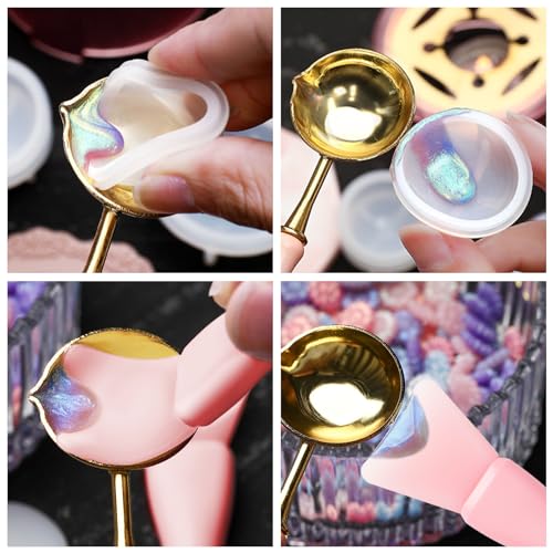 WANDIC Pink Sealing Wax Stamp Scrapers Spoon Shaped Ball Shaped Scrapers Mixing Scrapers Spoon Silicone Cleaning Tools for Sealing Wax Stamp - color: Pink