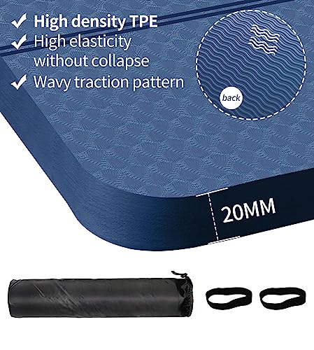 nuveti Large Exercise Mat - 15mm/20mm/30mm Thick Yoga Mat | Workout Mat for Fitness, Yoga, Pilates, Stretching & Floor Exercises for Women & Men with Free Carrying Bag - color: DarkBlue, size: 183X80X20MM