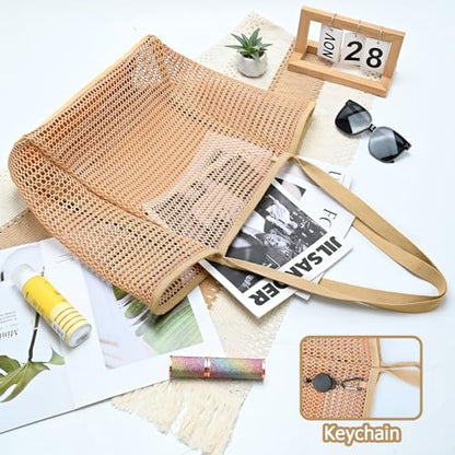 Iioscre Beach Bag for Women, Causal Hobo Handbags with Zipper Inner Pocket - color: Khaki-new