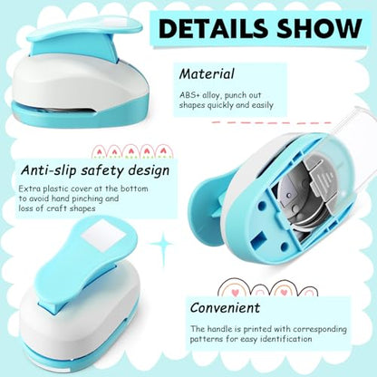 CHENGU 3 Pack Square Hole Punch 2"/1"/0.6", Blue | Paper Craft Cutters for Card Making, Shape Punches for Scrapbooking, Includes 10 Sheets Stickers, Photo Album DIY Projects - color: Blue, style: Square