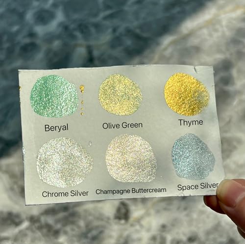 Handmade Metallic/Mica Watercolors Paint Set in Tin Case Sparkly, Shimmer, Glitter for Artists, Students, Hobbyists, Calligraphers (Firefly Forest) - color: Firefly Forest