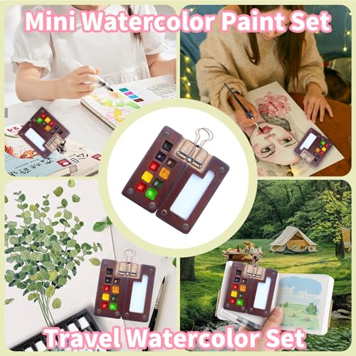 Mini watercolor set Mini watercolor travel set Mini Watercolor Paint Set Travel Watercolour Sets Pocket Artist Watercolour Travel2 Sets Pocket Watercolour Kit Portable Paint Palette（9 Grids，Sunshine orange)