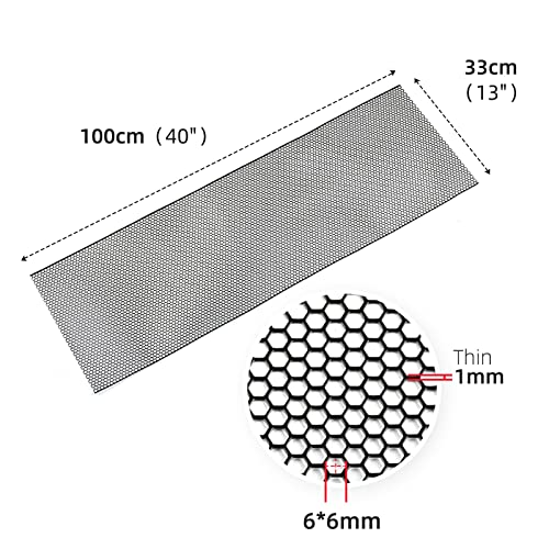 AggAuto Universal 40"x13" Car Grill Mesh Honeycomb 6mm Spacing 1mm Black | Aluminum Alloy Automotive Grille Insert Bumper, One of the Most Multifunctional Shape Grids 100x33cm - size: 6x1mm Honeycomb - Black
