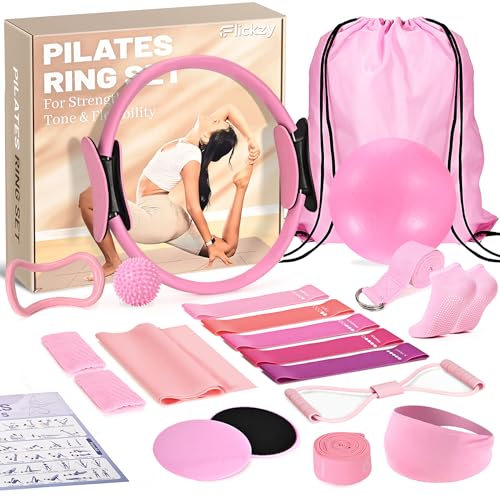 Pilates Ring Set for Women, Pilates Set with Magic Circle, Ball and Resistance Bands, Pilates Kit for Home Workout, Pilates Equipment Set for Strength, Toning and Flexibility