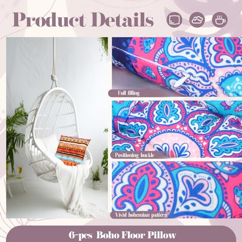 Menkxi 6 Pcs Bohemian Floor Pillows 15 Inch, Stylish - color: Stylish