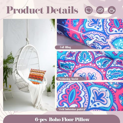 Menkxi 6 Pcs Bohemian Floor Pillows 15 Inch, Stylish - color: Stylish