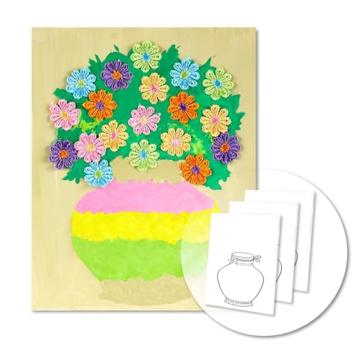 DIY Vase Pre Drawn Canvas Painting Kit, 3-Pack 8x10 Inch Canvas Panels, 40 Tassel Flowers, 8 Acrylic Paints, 3 Brushes & Double-Sided Tape, Creative Art Kit for DIY Projects & Crafting Fun - size: 8"x10"(3-Pack), style: Classic - Vase