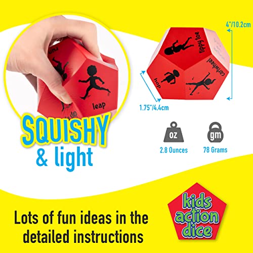 Exercise Dice for Kids, 12-Sided Soft Foam Active Movement Game - color: Red
