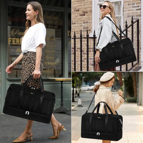 IBFUN Weekender Bags for Women, 21" Travel Duffle Bag with Shoe Compartment - color: E1-Black