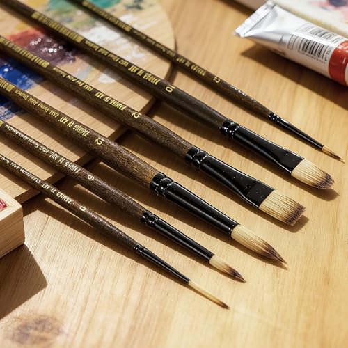 Falling in Art 6 Pcs Professional Watercolor Paint Brush Set, Brown | Artist Brushes with Round, Flat, Filbert, Dagger for Acrylic and Gouache Painting - color: Brown