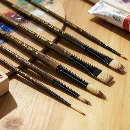 Falling in Art 6 Pcs Professional Watercolor Paint Brush Set, Brown | Artist Brushes with Round, Flat, Filbert, Dagger for Acrylic and Gouache Painting - color: Brown
