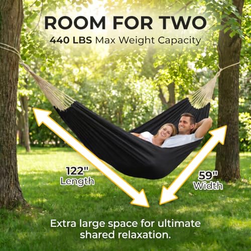 Canvas Hammock 122" Long X 59" Wide 2 Person Hammock 440 pounds Maximum Weight Applicable Scenes in Courtyard Autumn, Indoor Hanging Chairs, Beach Leisure (Black, Full) - color: Black, size: Full
