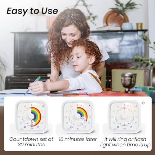 Yunbaoit Rainbow Visual Timer for Kids, 60-min Countdown Timer, White - color: White Rainbow
