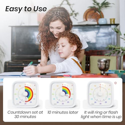 Yunbaoit Rainbow Visual Timer for Kids, 60-min Countdown Timer, White - color: White Rainbow