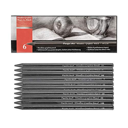 Pacific Arc Woodless Graphite Pencil 6 Pack Set, 12B, 10b, 8B, 6B, 4B, & 2B, for Sketching, Drawing, Coloring and Art - color: Set of 6