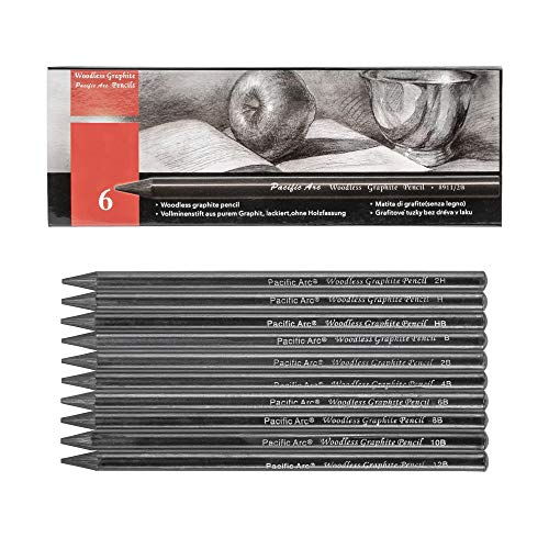 Pacific Arc Woodless Graphite Pencil 6 Pack Set, 12B, 10b, 8B, 6B, 4B, & 2B, for Sketching, Drawing, Coloring and Art - color: Set of 6