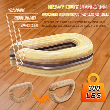 Wooden Resistance Bands Handles Versatile Exercise Handles with Anti-Slip Grip Tapes for Elastic Band Workouts Home Gym Strength Training and Full-Body Workouts - color: handles with embedded metal plates