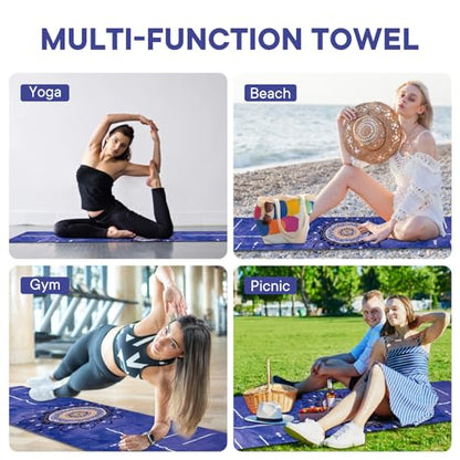Yoga Towels, Non Slip Hot Yoga Mat Towel with Grip Dots,Super-Absorbent Soft Microfiber Yoga Blanket for Pilates, Fitness and Workout 72inch x 24inch - color: New Styles Blue White