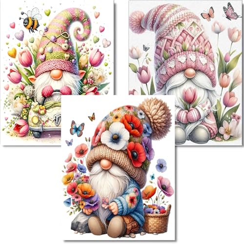 OFRKE Diamond Painting Kits for Adults,3 Pack Flower Dwarf Diamond Art for Beginners, Diamond Round 5D Full Drill Paint with Diamonds Pictures Gem Art Painting Kits DIY Crafts Kits 12x16inch - color: 3pcs-Pink Dwarf