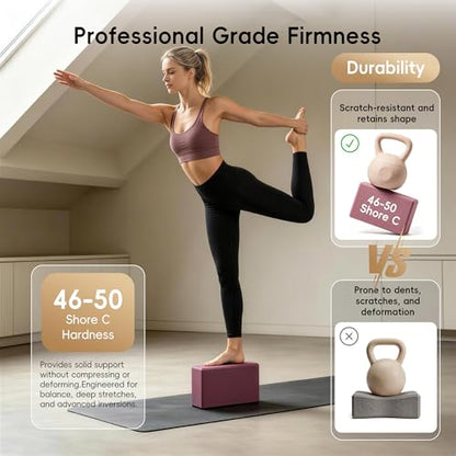 High Density EVA Yoga Blocks 2 Pack, 280g Pro-Level Exercise Brick (46-50 Shore C Firmness), Odor-Free & Non-Slip Foam Props for Yoga, Pilates & Stretching - color: rose purple