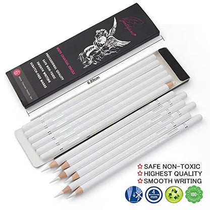 GETHPEN White Charcoal Pencils Set, Sketch High-light Pencils, 6 Pieces | White Charcoal Sketch Pencils, White Chalk Pencils for Drawing, Sketching, Shading, Blending, Beginners & Artists - color: White, size: 6 Count (Pack of 1)