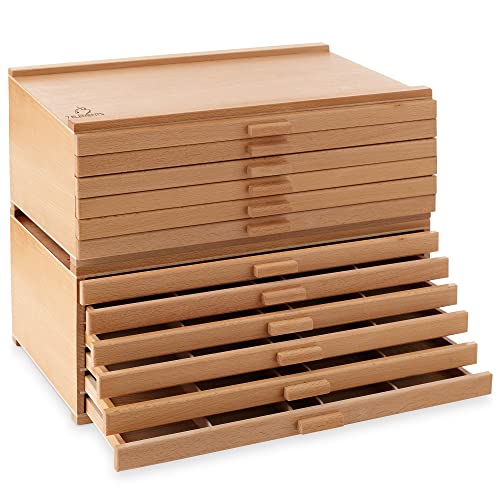 7 Elements 12 Drawer Wooden Artist Storage Supply Box for Pastels, Pencils, Pens, Markers, Brushes and Tools - size: 12-Drawer