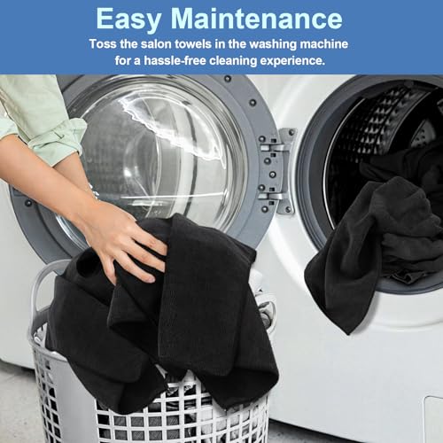UNIMADE 24 Pack Salon Towels - Highly Absorbent and Quick Drying Hand Towels, Premium Wash Cloths for Bathroom, Gym, Shower, Hotel, and Spa - 16x27 inch (Black) | Quick Drying Premium Wash Cloths for Bathroom, Gym, Shower, Hotel, and Spa - 16x27 inch - Bl