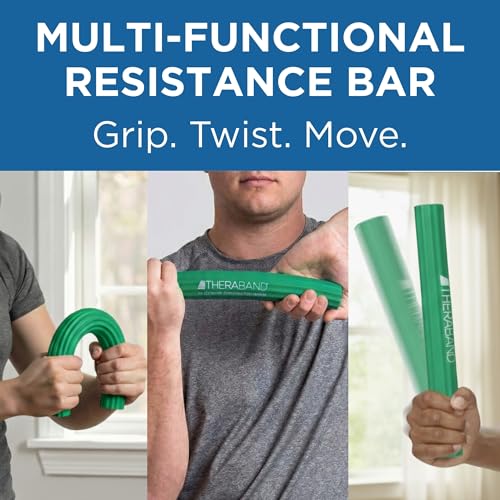 THERABAND FlexBar Resistance Bar, Tennis Elbow, Physical Therapy, M, Green | Flex therapy bar for physical therapy, wrist and forearm exercise, with non slip grip and compact design - color: Green - Medium, style: Original