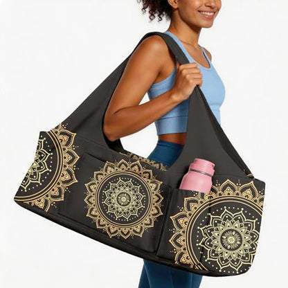 Yoga Mat Bag for Women Men Large Yoga Bag Travel - color: Black Mandala