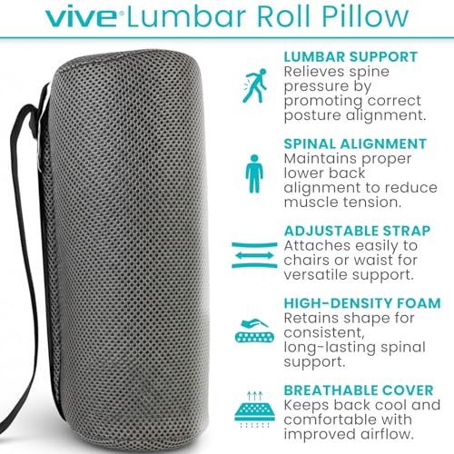 Vive Lumbar Roll Pillow for Lower Back Pain - Low Back Support Cushion - style: Soft