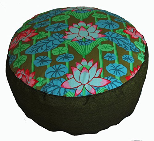 Meditation Cushion Zafu Pillow Buckwheat & Kapok Fill - Limited Edition Lotus Lake Blossom Green - color: Lotus Blossom Green