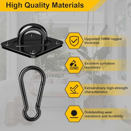 Morzejar Heavy Duty Black Hammock Hooks Screws Bolts Included, Over 1700 lb Rust-Resistant Swing Hook Hardware, M10 Hanging Kit for Porch Yoga Seat Trapeze (Indoor/Outdoor)