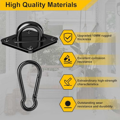 Morzejar Heavy Duty Black Hammock Hooks Screws Bolts Included, Over 1700 lb Rust-Resistant Swing Hook Hardware, M10 Hanging Kit for Porch Yoga Seat Trapeze (Indoor/Outdoor)