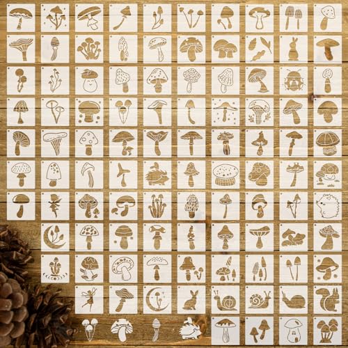 Fainne 100 Pcs 2 Inch Mushroom Stencils Small Stencils for Painting | Reusable Craft Stencils, DIY Scrapbook, Wood Wall Fabric Rock Chalkboard Sign Painting, Home Art Decor Projects - style: Mushroom