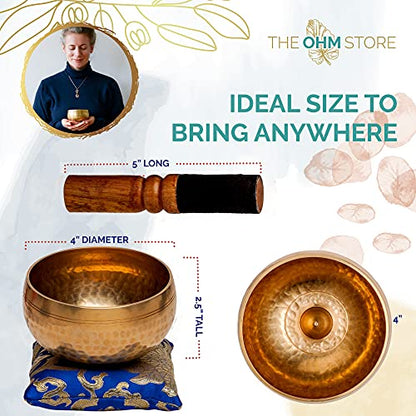 Tibetan Singing Bowl Set by Ohm Store — Hand Hammered Lingam Meditation Sound Bowl — Yoga, Chakra Balancing, Mindfulness, Stress and Anxiety Relief - size: 4 Inch Lingam Bowl